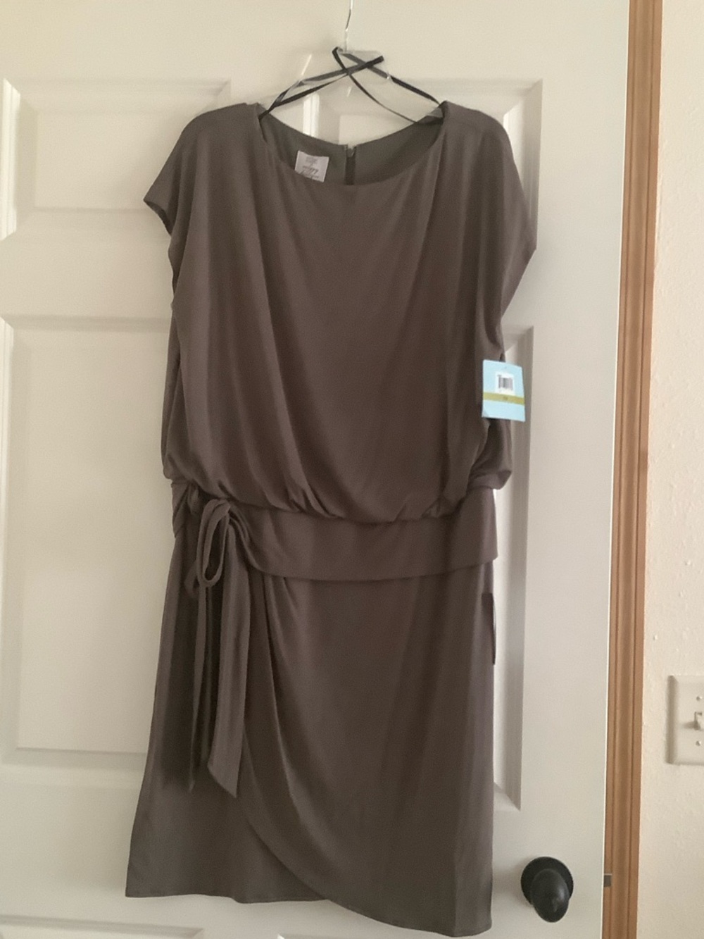 Suzi Chin for Maggy Boutique Taupe Blouson Midi Dress
